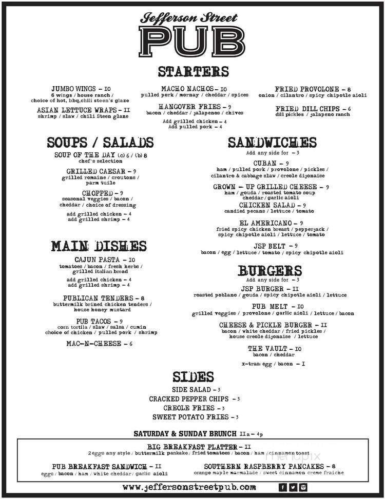 Jefferson Street Pub - Lafayette, LA menu_pic