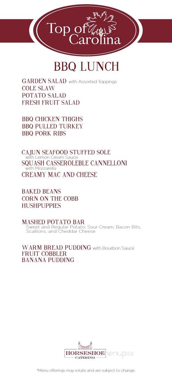 Top of Carolina - Columbia, SC menu_pic