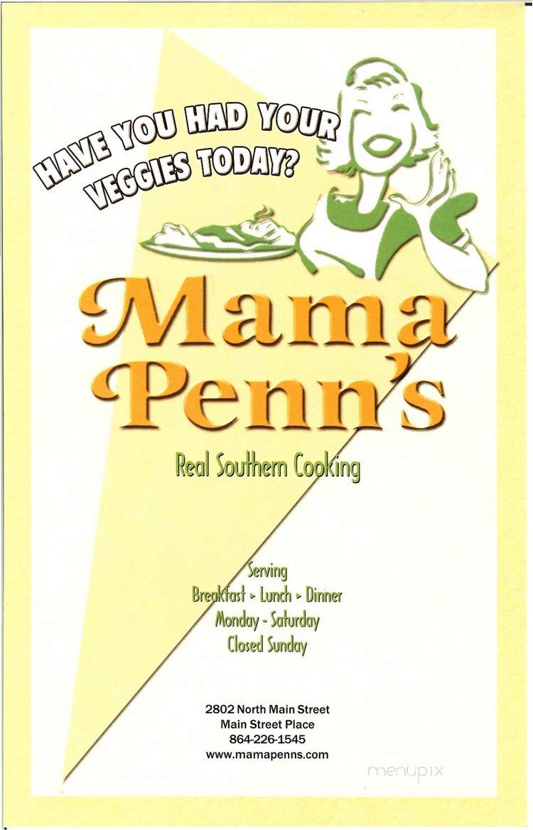 Mama Penn's Restaurant - Anderson, SC menu_pic