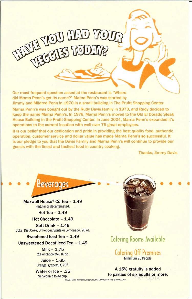 Mama Penn's Restaurant - Anderson, SC menu_pic