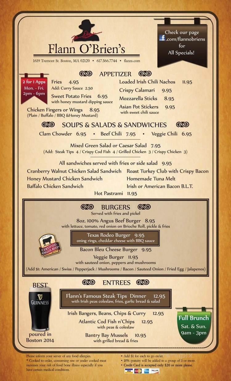 Flann O'Brien's - Roxbury, MA menu_pic