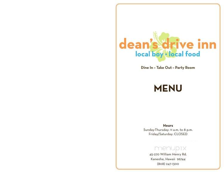 Dean's Drive Inn - Kaneohe, HI menu_pic