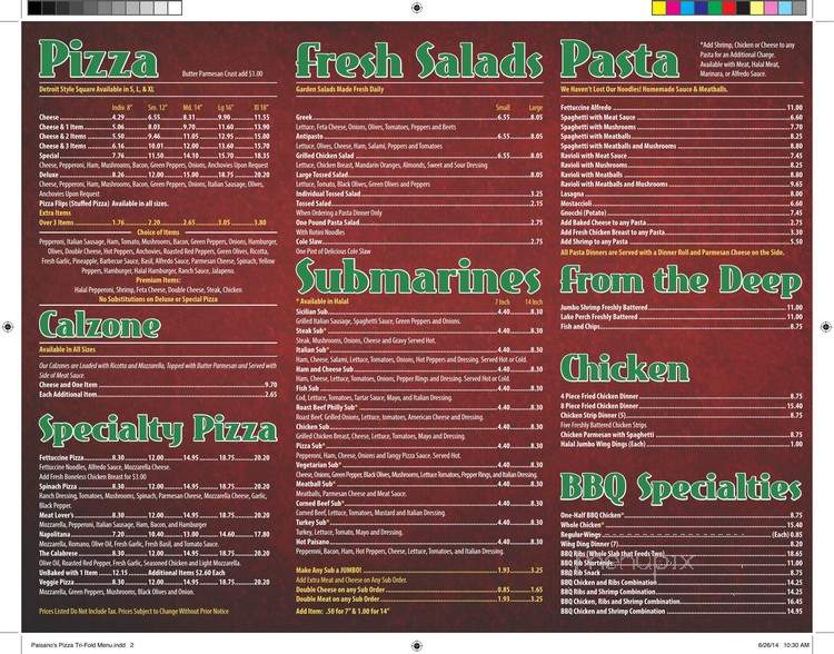 Palsano's Pizza - Dearborn, MI menu_pic