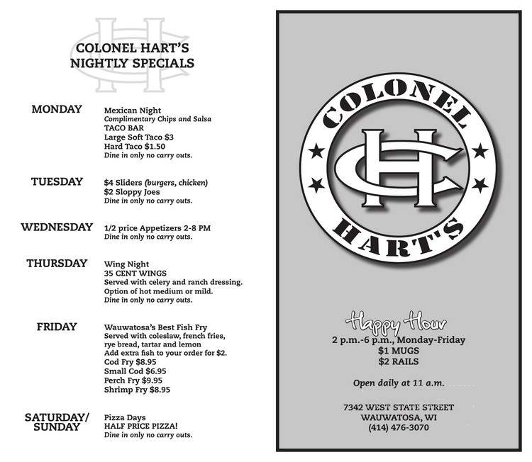 Colonel Hart's - Wauwatosa, WI menu_pic