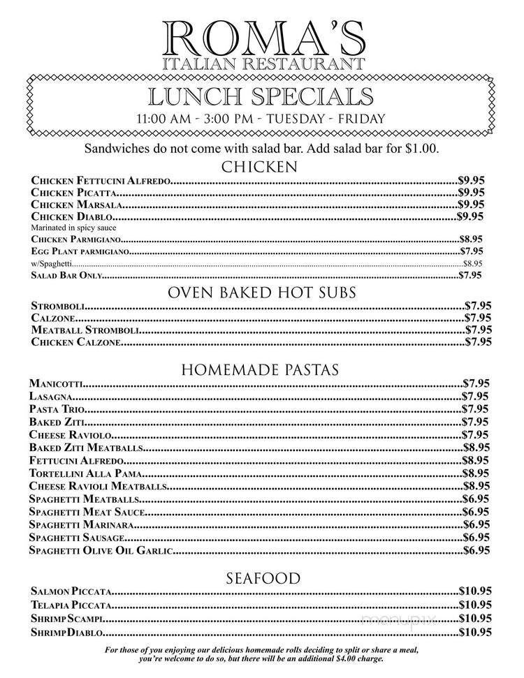 Roma's Italian Restaurant - Guthrie, OK menu_pic