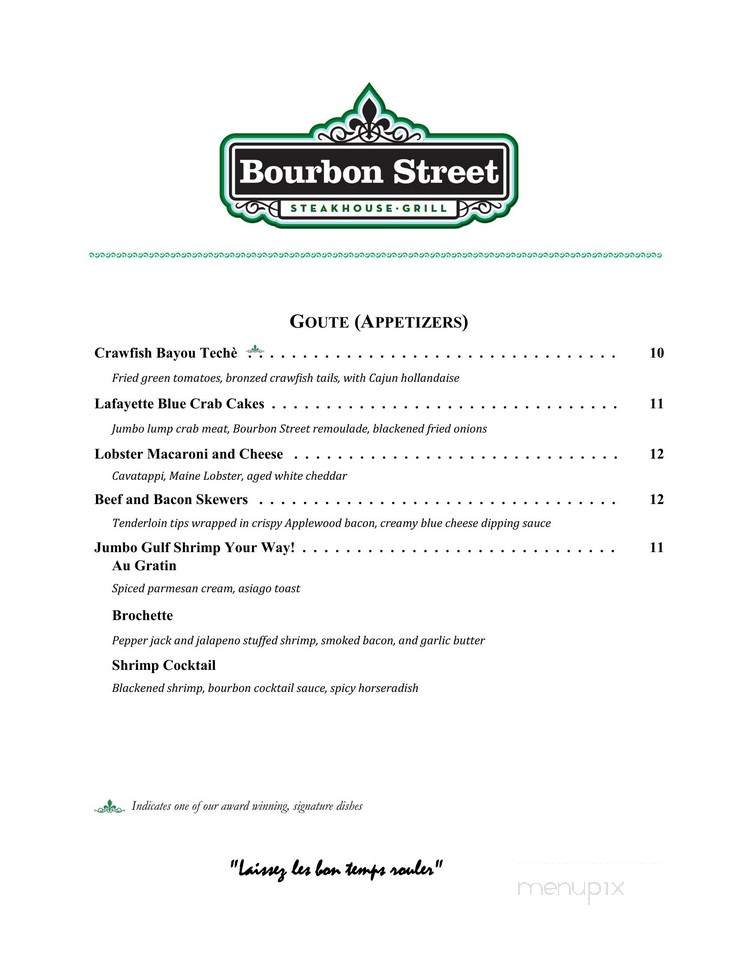 Bourbon Street Steakhouse-Grill - West Memphis, AR menu_pic