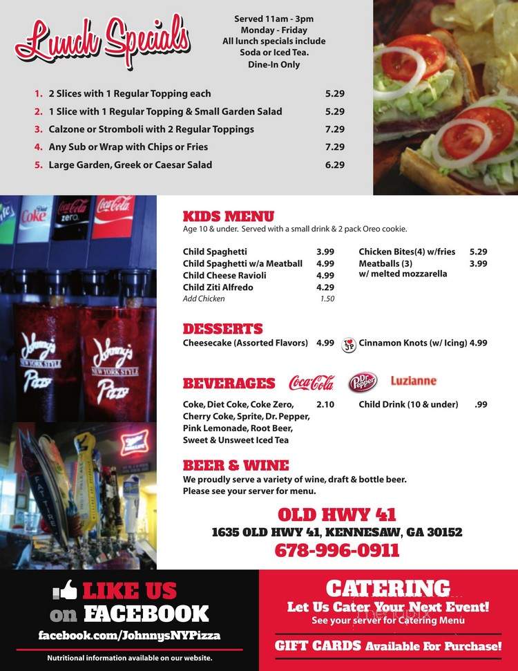Johnny's New York Style Pizza - Kennesaw, GA menu_pic