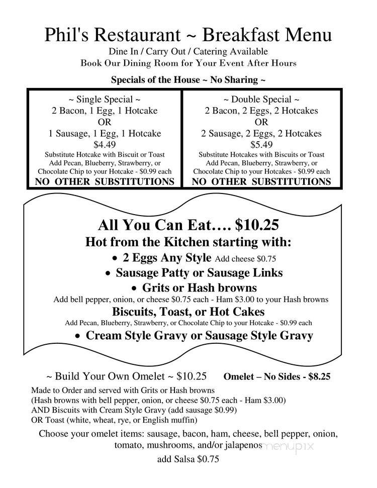 Phil's Restaurant - Hot Springs, AR menu_pic