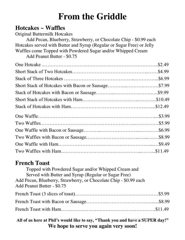 Phil's Restaurant - Hot Springs, AR menu_pic