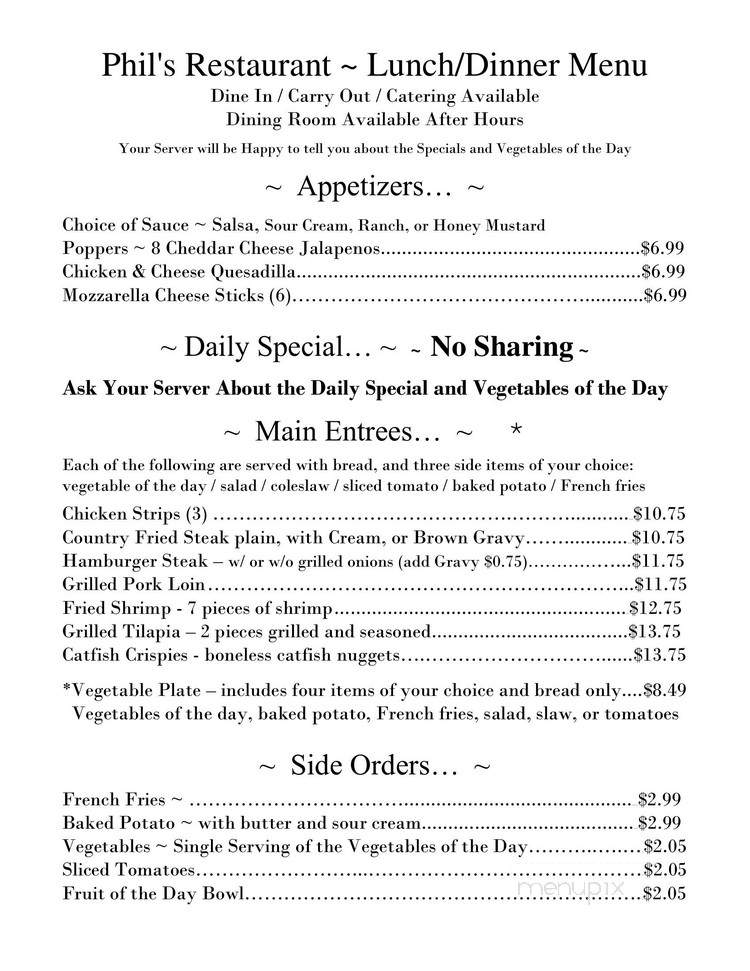 Phil's Restaurant - Hot Springs, AR menu_pic