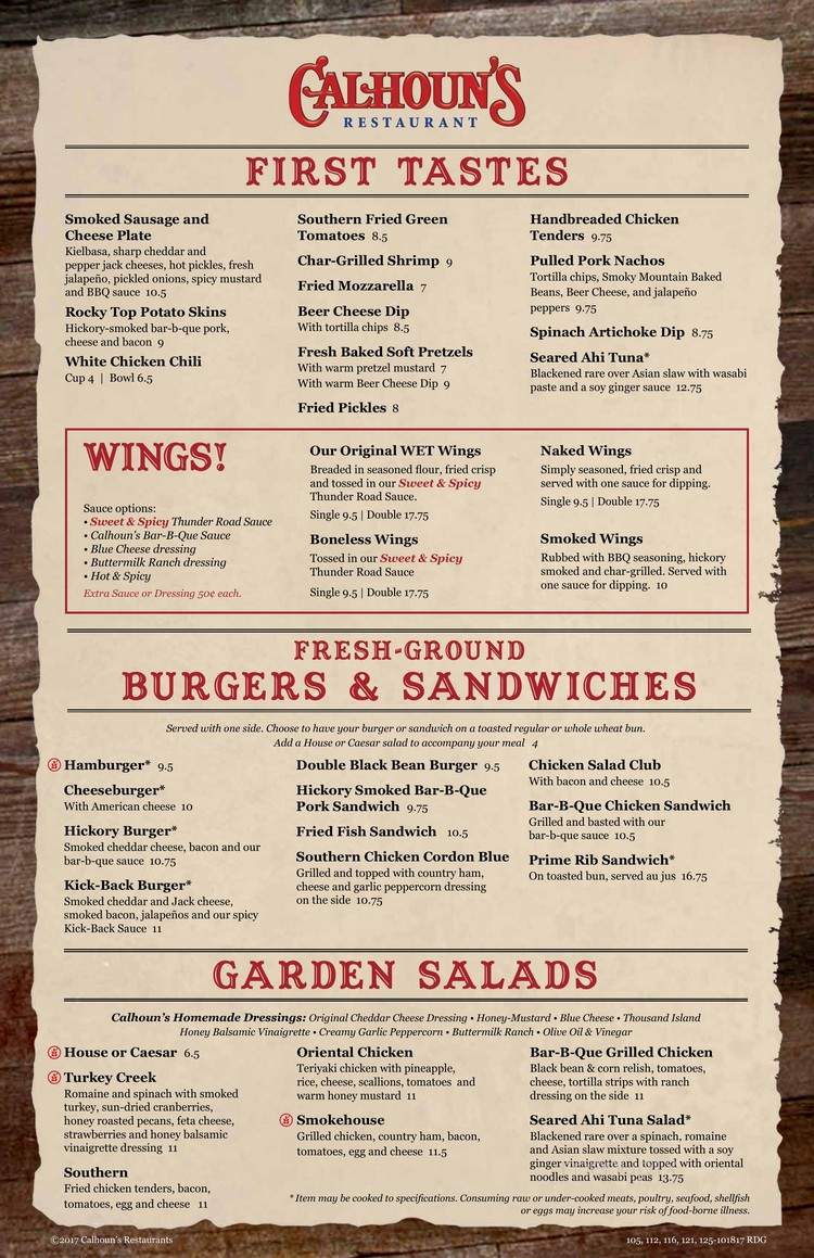 Calhoun's BBQ - Knoxville, TN menu_pic