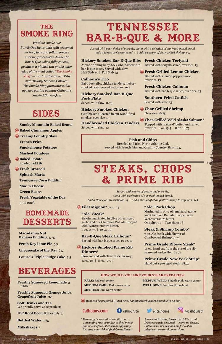 Calhoun's BBQ - Knoxville, TN menu_pic