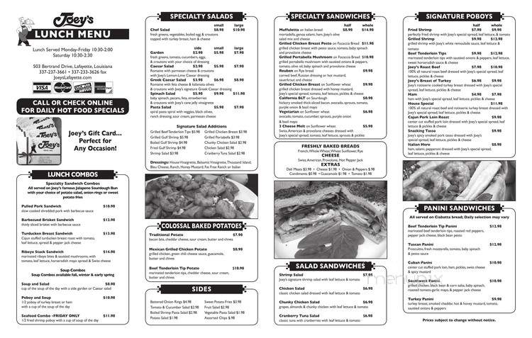 Joey's - Lafayette, LA menu_pic