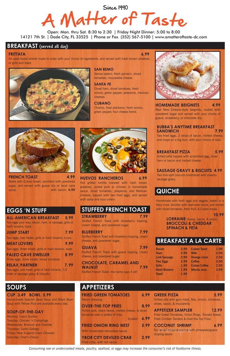 A Matter of Taste - Dade City, FL menu_pic