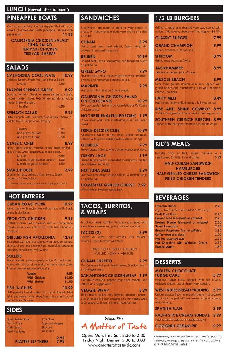 A Matter of Taste - Dade City, FL menu_pic