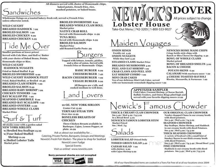 Newick's Lobster House - South Portland, ME menu_pic