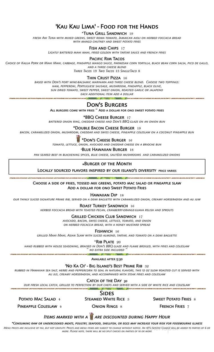 Don the Beachcomber - Kailua Kona, HI menu_pic