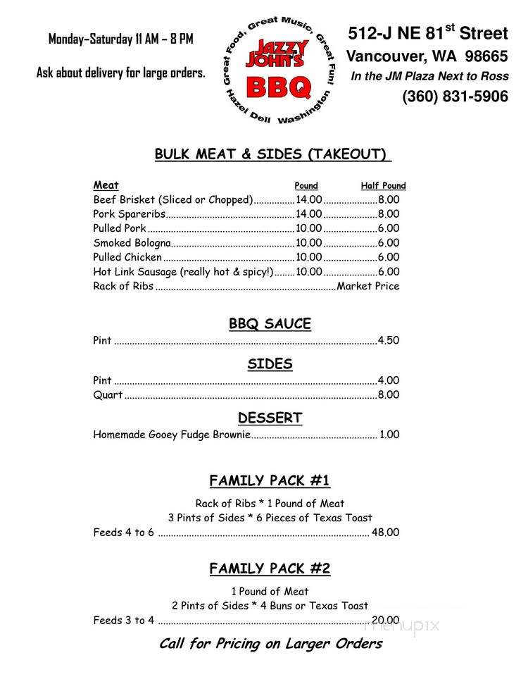 Jazzy Johns BBQ - Vancouver, WA menu_pic