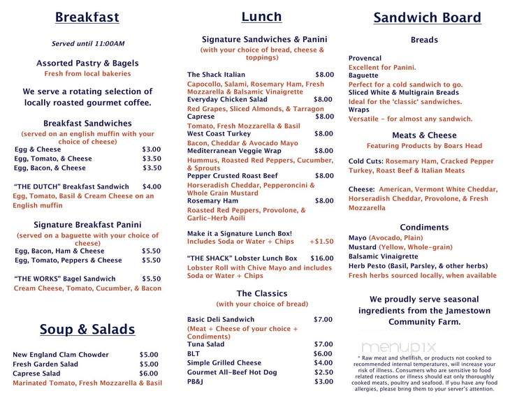 THE SHACK at Dutch Harbor - Jamestown, RI menu_pic