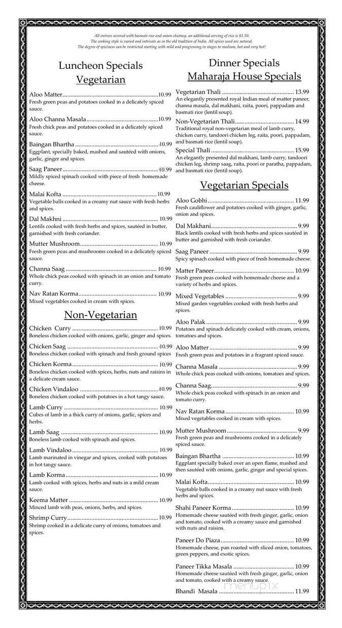 Maharaja - Beavercreek, OH menu_pic