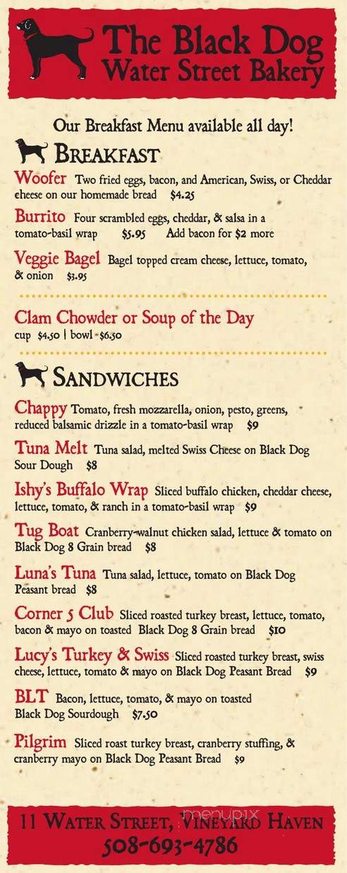 Black Dog Water Street Bakery - Vineyard Haven, MA menu_pic