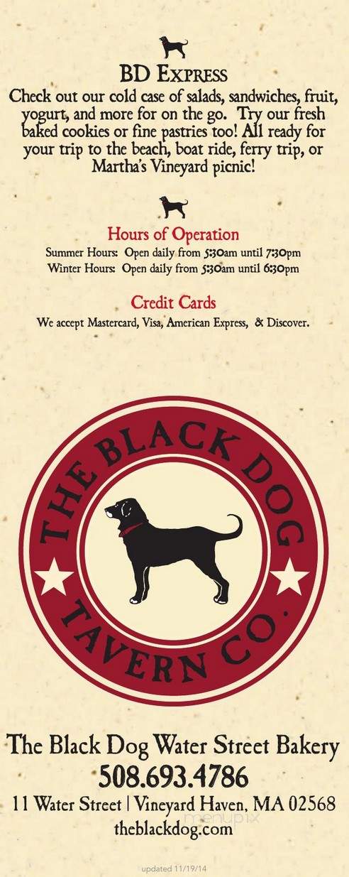 Black Dog Water Street Bakery - Vineyard Haven, MA menu_pic