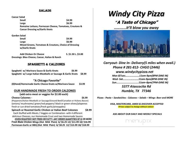 Windy City Pizza - Humble, TX menu_pic