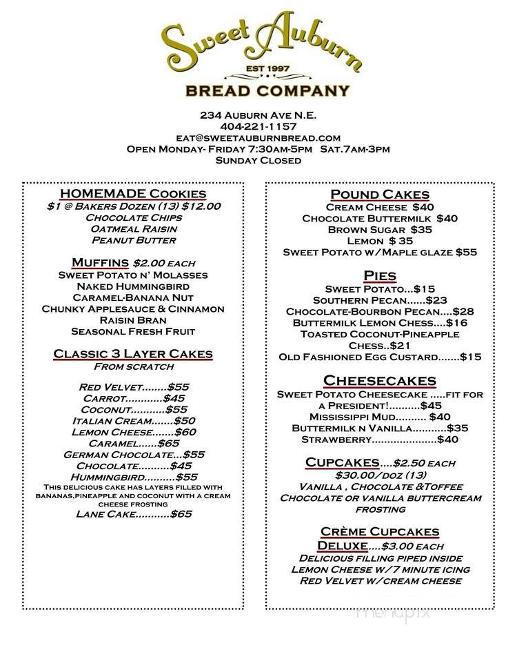 Sweet Auburn Bread Company - Atlanta, GA menu_pic