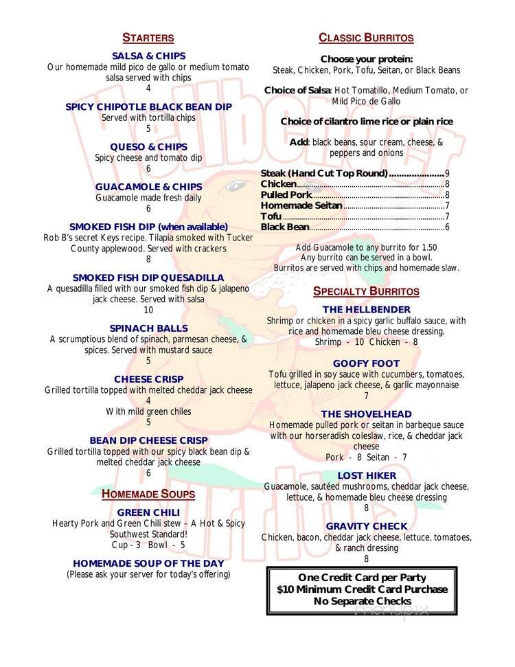 Hellbender Burritos - Davis, WV menu_pic