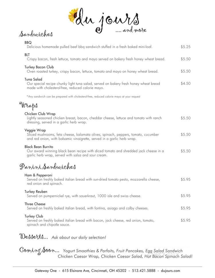 Du Jours - Cincinnati, OH menu_pic