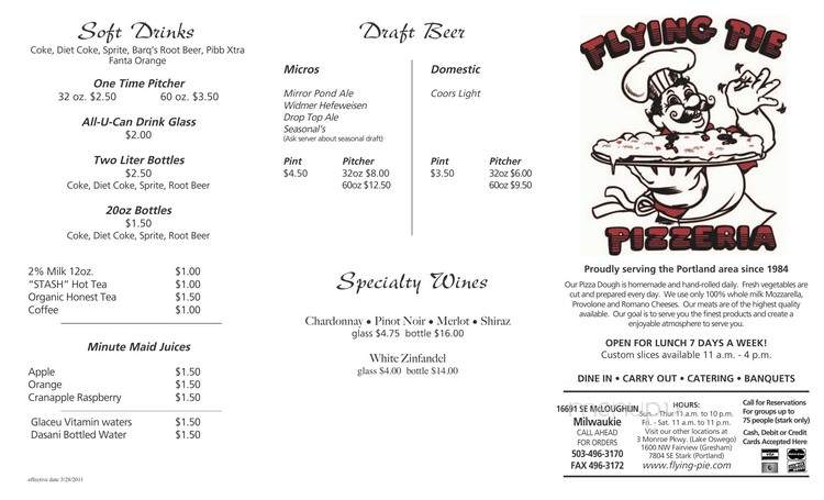 Flying Pie Pizzeria - Milwaukie, OR menu_pic