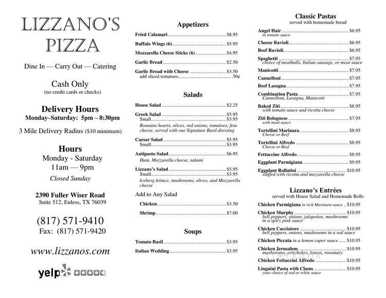 Lizzano's Pizza - Euless, TX menu_pic