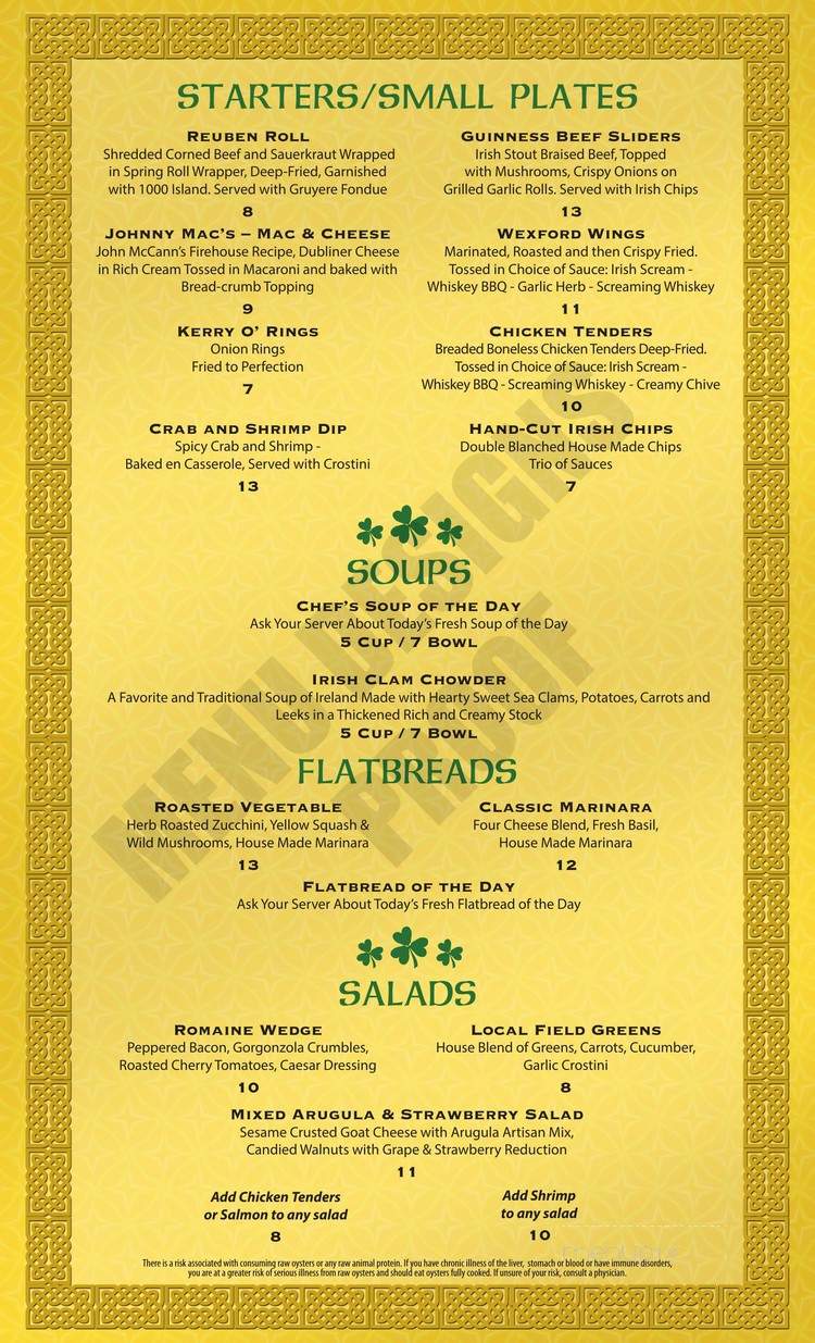 Meehans on Matanzas - St Augustine, FL menu_pic