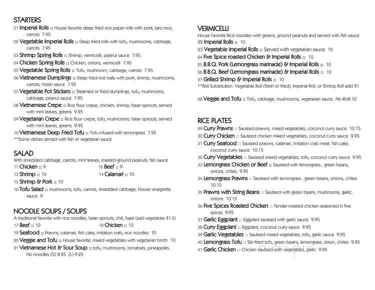 Sunflower - San Francisco, CA menu_pic
