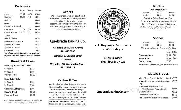 Quebrada Baking Co - Wellesley, MA menu_pic