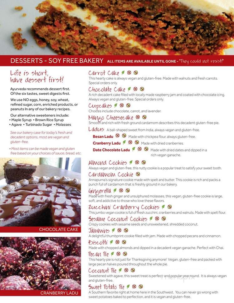 Annapurna's® World Vegetarian Cafe - Albuquerque, NM menu_pic