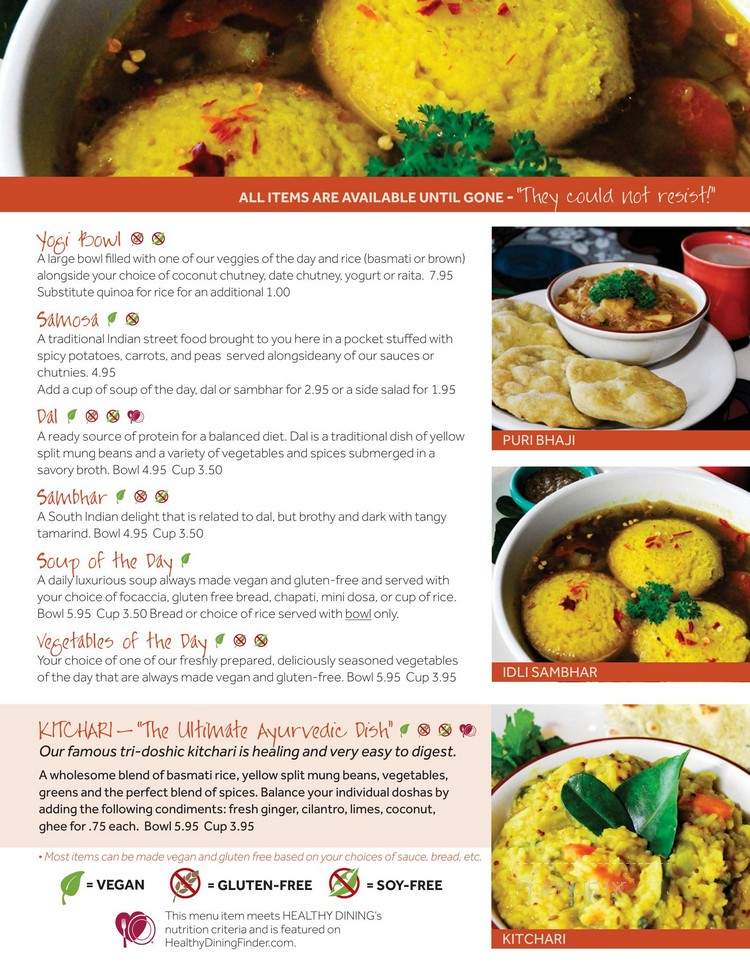Annapurna's® World Vegetarian Cafe - Albuquerque, NM menu_pic