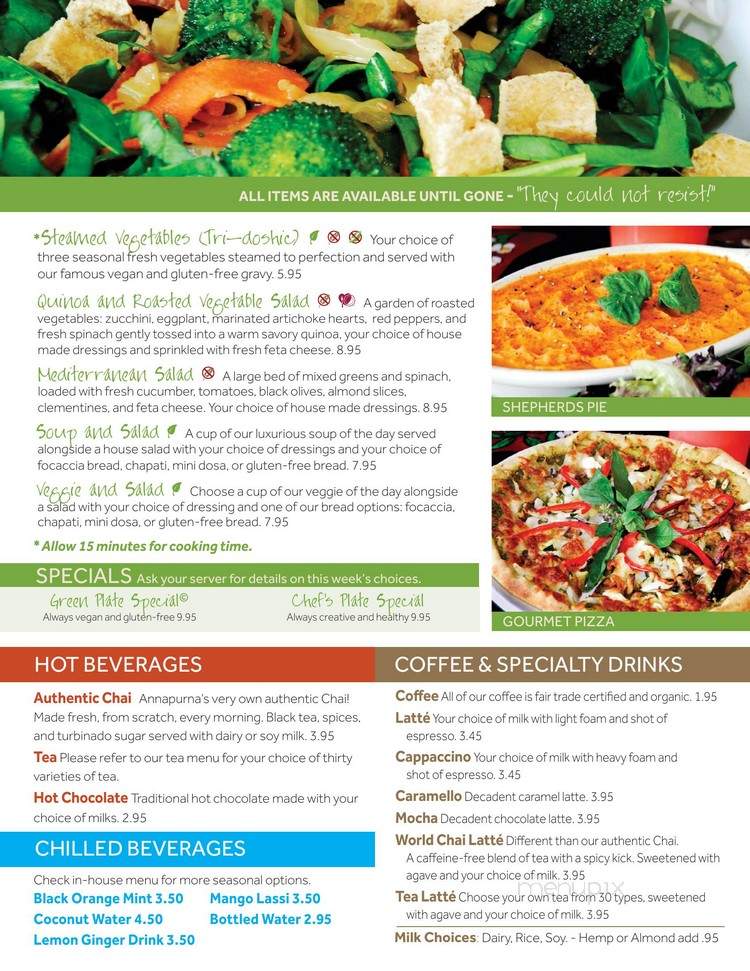Annapurna's® World Vegetarian Cafe - Albuquerque, NM menu_pic