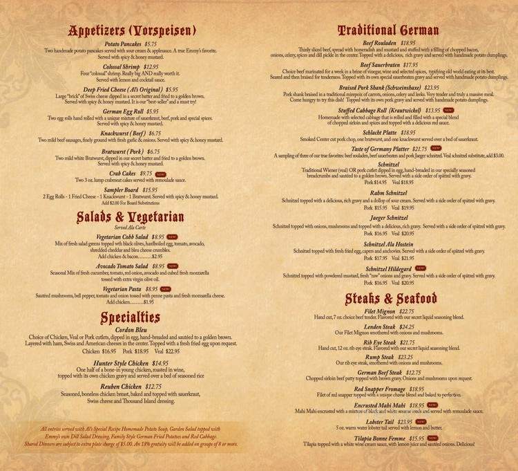 Emmy's German Restaurant - Fort Smith, AR menu_pic