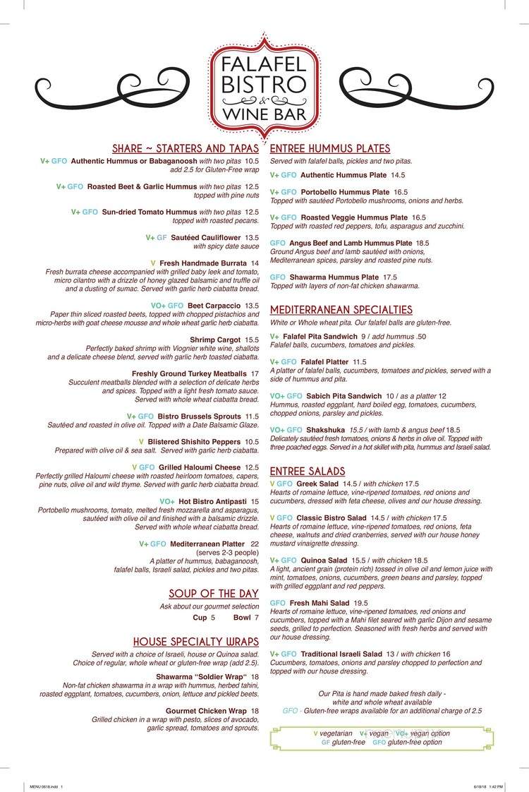 Falafel Bistro & Wine Bar - Boca Raton, FL menu_pic