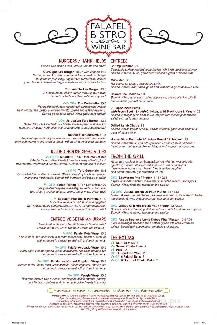 Falafel Bistro & Wine Bar - Boca Raton, FL menu_pic