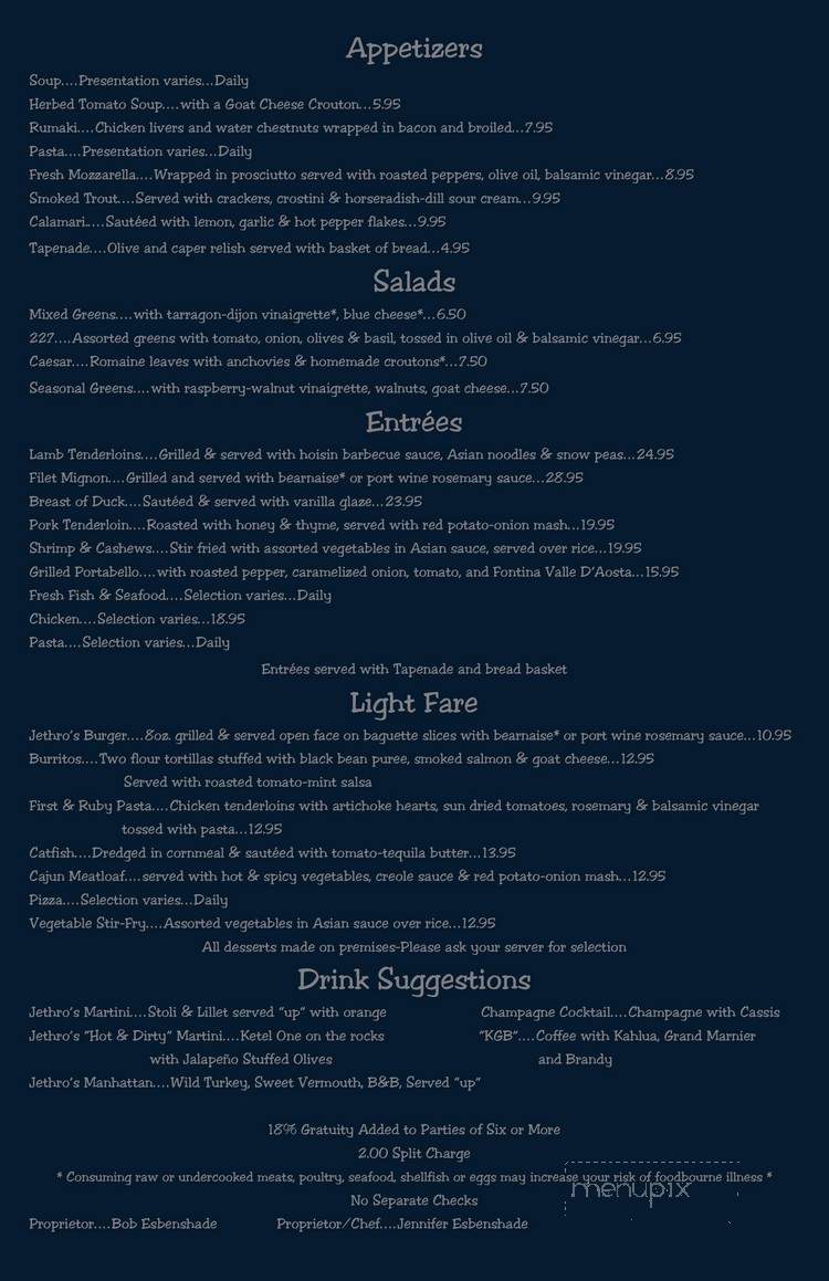 Jethro's Restaurant & Bar - Lancaster, PA menu_pic