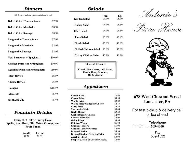 Antonio's Pizza House - Lancaster, PA menu_pic