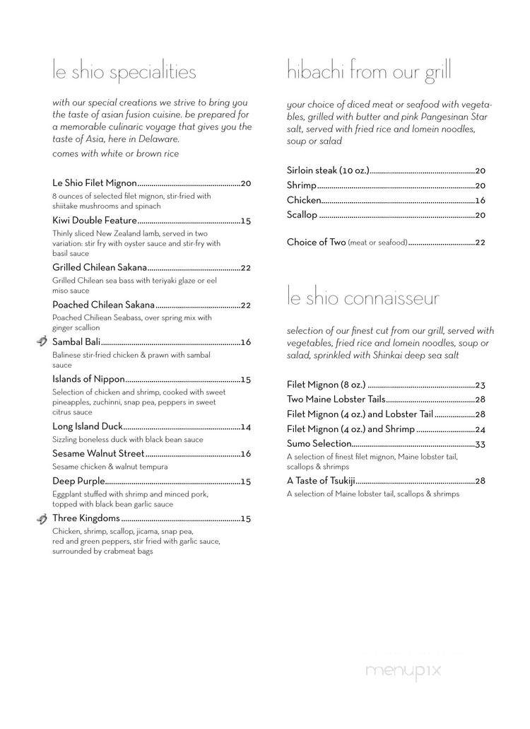 Le Shio Asian Fusion Cuisine - Wilmington, DE menu_pic