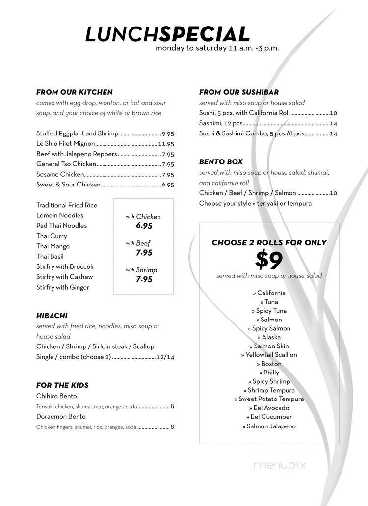 Le Shio Asian Fusion Cuisine - Wilmington, DE menu_pic