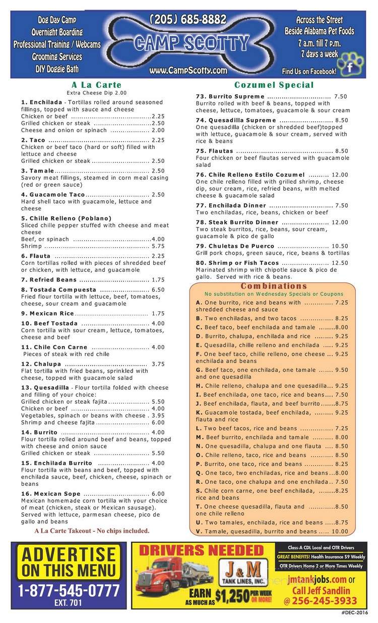 Cozmel - Pelham, AL menu_pic