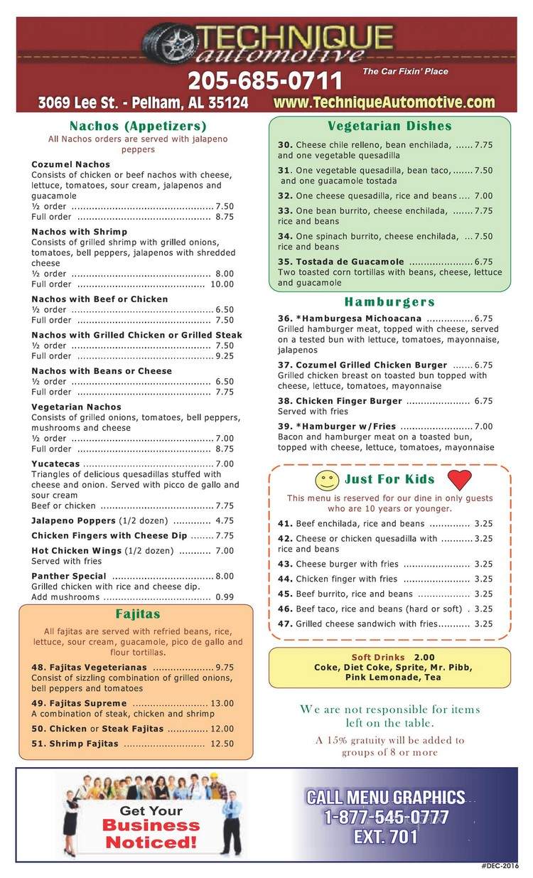 Cozmel - Pelham, AL menu_pic