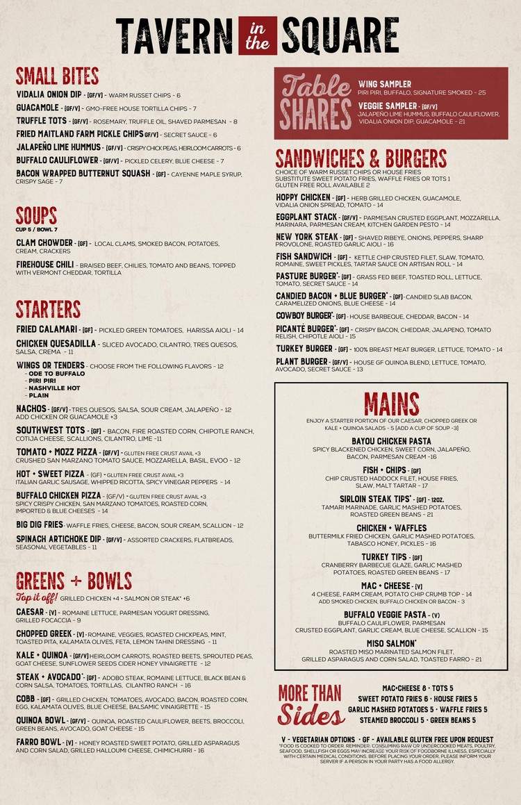 Tavern in the Square - Salem, MA menu_pic