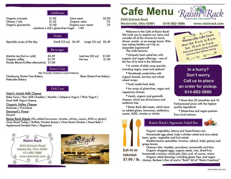 Raisin Rack - Westerville, OH menu_pic