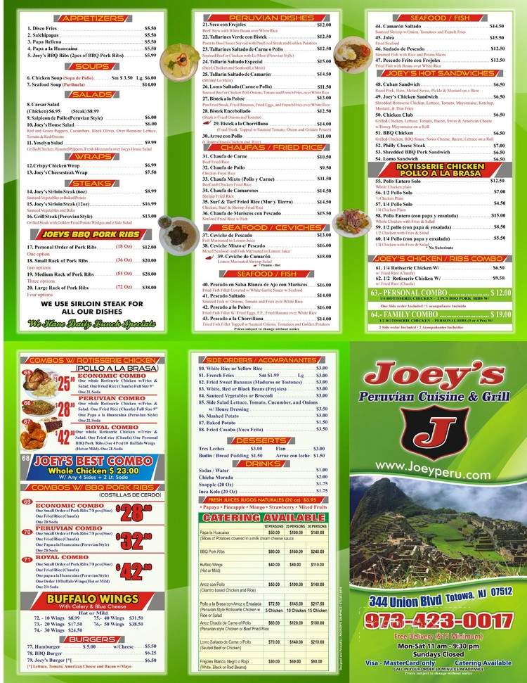 Joeys BBQ Grill Peruvian Cuisine - Totowa, NJ menu_pic